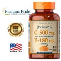 ราคา 100 softgels Puritan s pride Vitamin C 500 mg with rose hip Vitamin E 180 mg 400 IU วิตามินซี และ วิตามินอี ในเม็ดเดียว (4358160103)