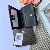 ราคา พร้อมส่ง แท้ New Coach กระเป๋าสตางค์ ใบสั้น SNAP WALLET IN SIGNATURE CANVAS COACH C3309 IM BROWN BLACK (12346107377)