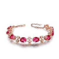 ราคา Ruby gemstones red crystal women bracelets diamonds 18k rose gold color luxury fine jewelry clover birthday gifts bijoux bague (12549762550)