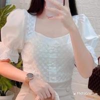 ราคา เสื้อผ้าคอตต้อนแต่ลูกไม้คอห้าเหลี่ยมกะดุม (14700819022)