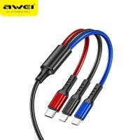 ราคา Awei CL 971 สายชาร์จ 120W สายชาร์จเร็ว 3 in1 3 หัว สายชาร์จไอโฟน ซัมซุง micro usb type c Cable สายรัดไนลอน 3 In 1 สายชาร์จเร็วแบบเร็ว QC 3 0A พร้อมไฟหลากสี Type C Micro U (9778977902)