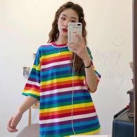 ราคา ส่งเร็ว Kaykai Shop พร้อมส่ง เสื้อลายทางเส้นเล็กสีรุ้ง แบบใหม่สไตล์เกาหลี 009 (2942838021)