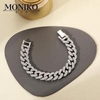 ราคา MONIKO กําไลข้อมือผู้ชาย สร้อยข้อมือคิวบา สร้อยข้อมือเพชรชุบเงิน สไตล์สตรีท (17243107306)