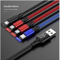 ราคา สายไลท์นิ่งพอร์ต USB Type C 4in1 3in1สายชาร์จไมโคร USB สำหรับ iPhone 12X11 Pro Max 3 In 1 2 In 1สายชาร์จสำหรับ Huawei Samsung S20 Xiaomi Double TypeC Lightning 1 2M 90 30ซม (12749677613)