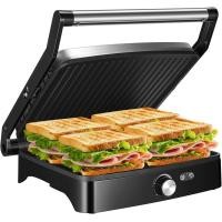 ราคา Panini Press Grill Indoor Grill Sandwich Maker with Temperature Setting 4 Slice Large Non stick Versatile Grill Opens 180 Degrees to Fit Any Type or Size of Food Removable Drip Tray 1200W (19113941392