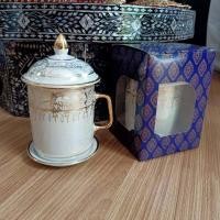 ราคา แก้วเบญจรงค์ แก้วกาแฟ แก้วชา แก้วมัค เครือบมุกเขียนเส้นทอง 5 ลาย แก้วลายไทย ของรับไหว้งานแต่งงาน สวยหรู งานปราณีตคุ้มค่า (14947382685)