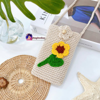 ราคา ฮิตมาก กระเป๋าไหมพรม กระเป๋าเชือกถัก กระเป๋าสะพายผู้หญิง รุ่นใส่โทรศัพท์ลายต้นดอกทานตะวัน สไตล์มินิมอลน่ารักมาก (10366139549)