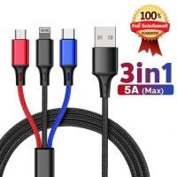 ราคา สายชาร์จ 3หัว ของแท้ สายชาร์จ 3in1 ชาร์จไว 5A สายถักแข็งแรง ยาว1 2เมตร รับประกัน 1ปี (15146696582)