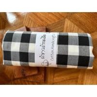 ราคา ผ้าขาวม้าทอมืออย่างดี ฝ้ายแท้ 100 ขนาดใหญ่พิเศษ 85 190 5 ซม เย็บริมแล้ว สีขาวดำ (12384362735)