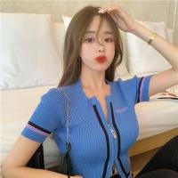 ราคา A one พร้อมส่ง ใหม่ 1921Summer 2021 เสื้อสเวตเตอร์แขนสั้นทรงสลิมฟิตเอวสั้นเสื้อยืดผู้หญิง (10458289020)