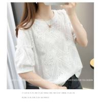 ราคา เสื้อลูกไม้สีขาวของผู้หญิงในช่วงฤดูร้อนใหม่เกาหลีรุ่นซุปเปอร์นางฟ้าต่างประเทศตะขอดอกไม้กลวงแขนสั้นเสื้อลูกไม้น้ำ (4298360872)