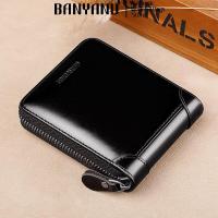 ราคา BANYANU ต้นฉบับผู้ชายกระเป๋าสตางค์หนังวัวแท้กระเป๋าซิปขนาดเล็กป้องกัน RFID ผู้ถือบัตรกระเป๋าสตางค์สำหรับผู้ชายของขวัญสีดำสีน้ำตาลสี (16497484086)