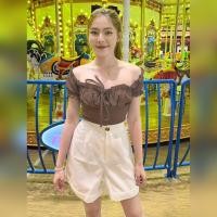 ราคา Spinny House เสื้อปาดไหล่ เสื้อไหมพรม โบว์หน้า เสื้อแขนตุ๊กตา เสื้อเปิดไหล่ ผูกโบว์หน้า ปาดรูด เสื้อรูดๆ รุ่น B02 D503A (19573619136)