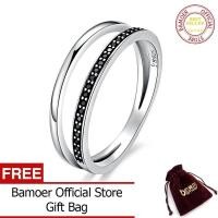 ราคา BAMOER จัดส่งฟรีของแท้925เงินสเตอร์ลิงวงกลมคู่สีดำใส CZ แหวนสำหรับผู้หญิงเครื่องประดับเงินประณีตของขวัญ SCR082 (161897210)