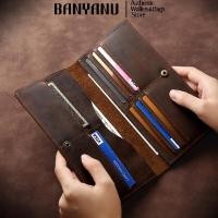 ราคา BANYANU สองพับผู้ถือบัตรผู้ชายยาวกระเป๋าสตางค์แฮนด์เมด100 วัวกระเป๋าสตางค์หนังแท้สำหรับผู้ชายเดิม (18018835862)