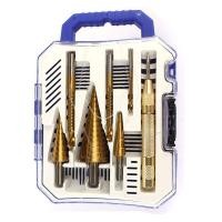 ราคา 7 Pcs of step drill woodworking pull slot saw drill center punch set set of triangular handle drill bit high speed steel pagoda drill set (18561385298)