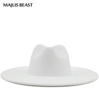 ราคา ใหม่สไตล์อังกฤษฤดูหนาวขนสัตว์ของแข็งคลาสสิกหมวกสักหลาดขอบโค้งผู้ชายผู้หญิงหมวกแจ๊สทรงปานามา9 5ซม กว้างBrimใหญ่สีขาวFedoras (6080322564)