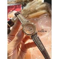 ราคา มาใหม่นาฬิกา Coach นาฬิกาแฟชั่น สำหรับผู้หญิง นาฬิกาข้อมือ สายหนังซิกเนเจอร์โคทเพชรกลิ้ง (17431348040)