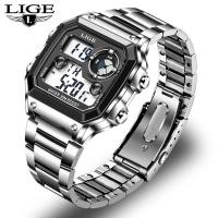 ราคา LIGEนาฬิกาผู้ชายนาฬิกาดิจิตอลแฟชั่นสำหรับผู้ชายมัลติฟังก์ชั่นส่องสว่างกันน้ำกีฬานาฟิกาข้อมือ (6174464628)