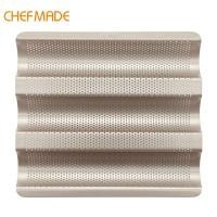 ราคา Chefmade ขนาดเล็กไม่ติด Baguette ถาด Baguette กระทะไม่ติดอัลตร้าระบายอากาศการออกแบบเหล็กคาร์บอนกระทะขนมปังฝรั่งเศสแชมเปญทอง (404308335)