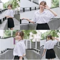 ราคา เสื้อนักศึกษาทรงบอยไม่มีกระเป๋า ไม่เข้ารูป ผ้านาโน ผ้าคอมทวิว ทรงOversize (6298768493)