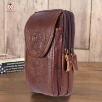 ราคา กระเป๋าคาดเอวแนววินเทจสำหรับผู้ชายกระเป๋าคาดเอว3ชั้นแบบพกพาสีพื้นหนังวัวแนวเรโทร (14496118638)