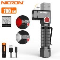 ราคา NICRON ไฟฉาย B74T ไฟสีแดงคู่และไฟสีขาวไฟฉายชาร์จ14500เชื้อเพลิงคู่ไฟ LED บิด90องศาพร้อมคลิปหมุนไฟฉายขนาดเล็ก7โหมดแสงสว่าง700LM ความสว่าง IP65กันน้ำพร้อมฝาแม่เหล็กไฟฉาย LED น้ำหนักเบา B74T กลางแจ้ง (16
