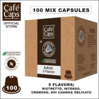 ราคา Cafecaps แคปซูลกาแฟ Nespresso Compatible MIX 100 1 กล่อง X 100แคปซูล ผสมกาแฟคั่วเข้ม กลาง 5 รสชาติ Ristretto Intenso Cremoso Doi Chang and Delicato แคปซูลกาแฟใช้ได้กับเครื่อง Nespresso เท่านั้น (21698