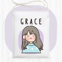 ราคา กระเป๋าผ้า คาดอก สะพายข้าง เติมชื่อได้ Emily collection กระเป๋า cross body กระเป๋าใส่มือถือ น่ารักปุ๊กปิ๊ก สไตล์เกาหลี แจ้งชื่อทางแชท (8277350885)