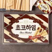 ราคา ขนมเกาหลี crown choco heim hazelnut บิสกิตสอดไส้ช็อกโกแลตเฮเซลนัท 47g 142g 쵸코하임 (7639487223)