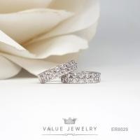 ราคา ต่างหูห่วง ฝังคริสตัลแท้ เพชรกลม 2 แถว ขนาดพอเหมาะ ตุ้มหู เครื่องประดับ ValueJewelry ER8029 (16040139044)