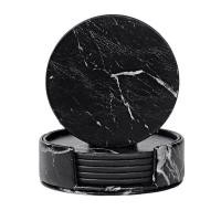 ราคา ที่รองแก้วสำหรับเครื่องดื่ม6ชิ้นพร้อม HolderMarble สีดำพรมรองแก้วทรงกลมชุดบ้านและห้องครัว (1064546513)