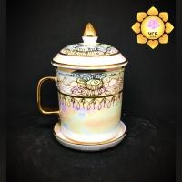 ราคา แก้วนํ้า แก้วกาแฟ ลายไทย มุกทอง (7410195733)