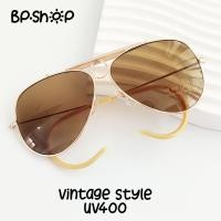 ราคา แว่นกันแดด แว่นตา ขาเกี่ยว หน้าศูนย์ เลนส์กระจก แว่นตี๋ใหญ่สไตล์วินเทจ เลนส์เขียวขอบทอง ฟรีกล่อง ผ้า สีชา (19350807829)