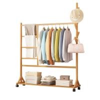 ราคา ราวแขวนเส้อผ้า ราวไม้อเนกประสงค์ ราวตากผ้า ล้อลากหมุนได้ 360 องศา ชั้นวางเสื้อผ้าไม้ไผ่ coat rack (15403630749)