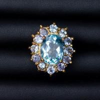 ราคา แหวนพลอยโทปาส Topaz ล้อมพลอยแทนซาไนย์ เรือนเงินแท้92 5 ชุบทอง พลอยน้ำเงินอมสีฟ้าน้ำทะเลเข้ม ไซด์นิ้ว 56 หรือ เบอร์7 5US (15653116703)