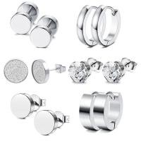 ราคา 6คู่ เซ็ต สีดำสแตนเลสสตีลคริสตัลผู้ชายPunkกระดุมหูกระดิ่งต่างหูชุด (6137438564)