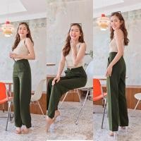 ราคา ส่งเร็ว Famous Colletion New กางเกงขอบVผ้าฮานาโกะ ซิปหลัง กางเกงขากระบอกใหญ่ (15735026729)