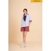 ราคา Stephanie เสื้อเชิ๊ตแขนสามส่วนลายสีฟ้าสลับขาว OWSF6BU (16830226830)