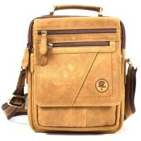 ราคา Chinatown Leatherกระเป๋าผู้ชาย สะพายหนังวัวแท้ หูจับฝาหน้าซิปคู่ สีแทน ขนาด ipad2 3 (16841903246)