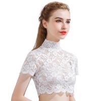 ราคา เสื้อคอเต่าของผู้หญิงคอเสื้อแบบถอดออกได้เสื้อครึ่งตัวลูกไม้ลายดอกหรูหราแขนสั้นเสื้อแบบสวมหัวเสื้อเอวลอย (16983234521)