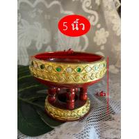ราคา พาน ขันโตก พานไม้ ลายหนอน ไม้จามจุรี 5 ไซส์ รุ่นทองเยอะ เดินเส้นประดับกระจกหลากสี ขันโตกสีแดง พาน พานโตก ลายไทย ทำแบบทองเก่าโบราณ (8494074620)