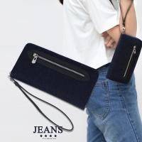 ราคา Louis Montini Denim Zip Around กระเป๋าสตางค์ผ้ายีนส์ ซิปรอบ ผู้หญิง ปะหนังแท้ด้านหน้า Jeans Wallet for Women WL32 (764574159)