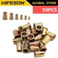 ราคา HIFESON 50ชิ้น ล็อต M3 M4 M5 M6 M8 M10 M12 1 2 1 4 3 8 5 16 Rivet Nuts แบนหัว Nutsert สำหรับ Riveter Nut เครื่องมือเหล็กคาร์บอนสังกะสีติดตั้งมาตรฐานมาตรฐานอังกฤษ (15628398909)