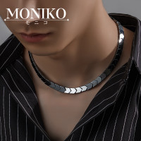 ราคา MONIKOสร้อยคอสร้อยข้อมือหินสีดำแบบเรียบง่าย (19469898892)