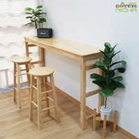 ราคา โต๊ะบาร์ ชุดโต๊ะบาร์ โต๊ะกาแฟมินิมอล ไม้ยางพารา ทั้งชุด พร้อมเก้าอี้ทรงสูง 2 ตัว จัดส่งฟรี Baanmainicha (19610422936)