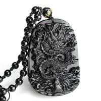 ราคา สร้อยคอลูกปัด ลูกปัด diy เก็บเงินปลายทาง จัดส่งฟรี หินออบซิเดียนสีดำธรรมชาติแกะสลักมังกรด้วยมือ Lucky Blessing ลูกปัดสร้อยคอพร้อมจี้ (458284355)