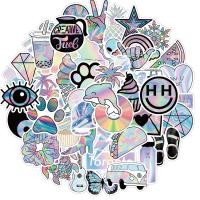 ราคา พร้อมส่ง 50ชิ้น WIFI สติกเกอร์โฮโลแกรมเลเซอร์ PVC กันน้ํา ลายการ์ตูนอนิเมะกราฟฟิติ Laser Holographic UFO Sticker (16685691483)