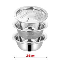 ราคา กะละมังล้างผัก กะละมัง 3 in 1 พร้อมกะละมังรู ที่สไลด์ผัก สแตนเลส เนื้อหนา กะละมัง กะละมังล้างผัก หม้อชาบู ขนาด 26 28 ซม (19341101492)