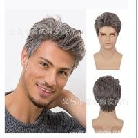 ราคา วิกผมผู้ชายใหม่สีเทาผสมแบบฟูสั้นผมหยิก (19507082599)